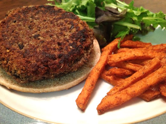 Here's the black bean burger my husband so lovingly began to cook.